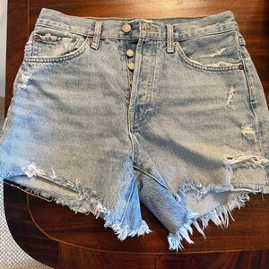 AGOLDE Light Blue Distressed Denim Shorts
